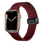 For Apple Watch Series 9 45mm Water Ripple Magnetic Folding Buckle Watch Band, Style: Bold Version(Wine Red)