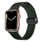 For Apple Watch Series 9 41mm Water Ripple Magnetic Folding Buckle Watch Band, Style: Bold Version(Dark Green)