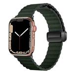 For Apple Watch SE 2022 40mm Water Ripple Magnetic Folding Buckle Watch Band, Style: Bold Version(Dark Green)