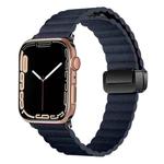 For Apple Watch SE 44mm Water Ripple Magnetic Folding Buckle Watch Band, Style: Bold Version(Indigo Blue)