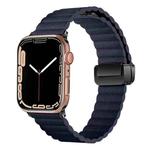 For Apple Watch Series 3 42mm Water Ripple Magnetic Folding Buckle Watch Band, Style: Bold Version(Indigo Blue)