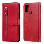 For Samsung Galaxy M31 Fashion Calf Texture Zipper Horizontal Flip Leather Case with Holder & Card Slots & Wallet(Red)