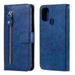 For Samsung Galaxy M31 Fashion Calf Texture Zipper Horizontal Flip Leather Case with Holder & Card Slots & Wallet(Blue)