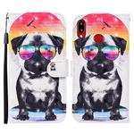 For Samsung Galaxy A10s Colored Drawing Pattern Horizontal Flip Leather Case with Holder & Card Slots & Wallet(Glasses Dog)