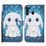 For Samsung Galaxy A21 Colored Drawing Pattern Horizontal Flip Leather Case with Holder & Card Slots & Wallet(Rabbit)