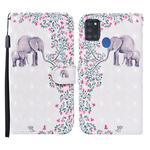For Samsung Galaxy A21s Colored Drawing Pattern Horizontal Flip Leather Case with Holder & Card Slots & Wallet(Flower Elephant)