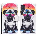 For Samsung Galaxy A21s Colored Drawing Pattern Horizontal Flip Leather Case with Holder & Card Slots & Wallet(Glasses Dog)