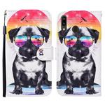 For Samsung Galaxy A40 Colored Drawing Pattern Horizontal Flip Leather Case with Holder & Card Slots & Wallet(Glasses Dog)