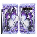 For Samsung Galaxy S10+ Colored Drawing Pattern Horizontal Flip Leather Case with Holder & Card Slots & Wallet(Purple Flower Butterfly)