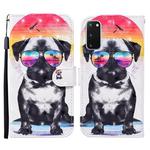 For Samsung Galaxy S20 Colored Drawing Pattern Horizontal Flip Leather Case with Holder & Card Slots & Wallet(Glasses Dog)