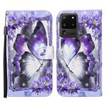 For Samsung Galaxy S20 Ultra Colored Drawing Pattern Horizontal Flip Leather Case with Holder & Card Slots & Wallet(Purple Flower Butterfly)