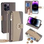 For iPhone 14 Pro Max Crossbody Litchi Texture Leather Phone Case(Grey)