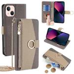 For iPhone 13 Crossbody Litchi Texture Leather Phone Case(Grey)