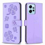 For Xiaomi Redmi Note 12 4G Global Four-leaf Embossed Leather Phone Case(Purple)