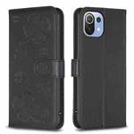 For Xiaomi Mi 11 Lite Four-leaf Embossed Leather Phone Case(Black)