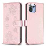 For Xiaomi Mi 11 Lite Four-leaf Embossed Leather Phone Case(Pink)