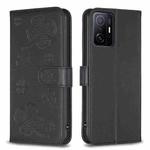 For Xiaomi 11T / 11T Pro Four-leaf Embossed Leather Phone Case(Black)