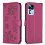 For Xiaomi 12T / 12T Pro Four-leaf Embossed Leather Phone Case(Rose Red)