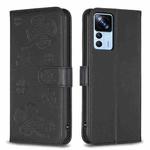 For Xiaomi 12T / 12T Pro Four-leaf Embossed Leather Phone Case(Black)