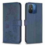 For Xiaomi Poco C55 / Redmi 12C Four-leaf Embossed Leather Phone Case(Blue)