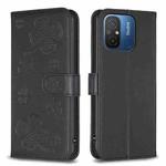 For Xiaomi Poco C55 / Redmi 12C Four-leaf Embossed Leather Phone Case(Black)