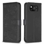 For Xiaomi Poco X3 Four-leaf Embossed Leather Phone Case(Black)