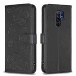 For Xiaomi Redmi 9 Four-leaf Embossed Leather Phone Case(Black)