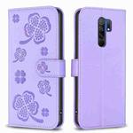 For Xiaomi Redmi 9 Four-leaf Embossed Leather Phone Case(Purple)