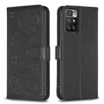 For Xiaomi Redmi 10 / Note 11 4G Four-leaf Embossed Leather Phone Case(Black)