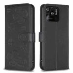 For Xiaomi Redmi 10C Four-leaf Embossed Leather Phone Case(Black)