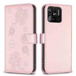 For Xiaomi Redmi 10C Four-leaf Embossed Leather Phone Case(Pink)