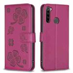 For Xiaomi Redmi Note 8 Four-leaf Embossed Leather Phone Case(Rose Red)