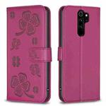 For Xiaomi Redmi Note 8 Pro Four-leaf Embossed Leather Phone Case(Rose Red)