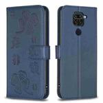 For Xiaomi Redmi Note 9 Four-leaf Embossed Leather Phone Case(Blue)