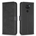 For Xiaomi Redmi Note 9 Four-leaf Embossed Leather Phone Case(Black)