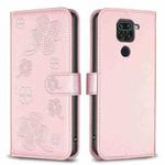 For Xiaomi Redmi Note 9 Four-leaf Embossed Leather Phone Case(Pink)