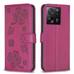 For Xiaomi 13T Four-leaf Embossed Leather Phone Case(Rose Red)