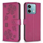 For Xiaomi Redmi Note 13 4G Global Four-leaf Embossed Leather Phone Case(Rose Red)