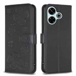 For Xiaomi Poco M6 4G / Redmi 13 4G Four-leaf Embossed Leather Phone Case(Black)