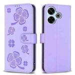 For Xiaomi Poco M6 4G / Redmi 13 4G Four-leaf Embossed Leather Phone Case(Purple)