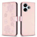 For Xiaomi Poco M6 4G / Redmi 13 4G Four-leaf Embossed Leather Phone Case(Pink)