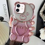 For iPhone 11 Bear Shape Electroplated TPU Phone Case with Gradient Glitter Paper(Pink)