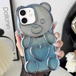 For iPhone 11 Bear Shape Electroplated TPU Phone Case with Gradient Glitter Paper(Blue)