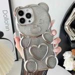 For iPhone 12 Pro Bear Shape Electroplated TPU Phone Case with Gradient Glitter Paper(Silver)