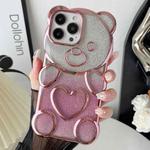 For iPhone 12 Pro Bear Shape Electroplated TPU Phone Case with Gradient Glitter Paper(Pink)