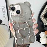 For iPhone 13 Bear Shape Electroplated TPU Phone Case with Gradient Glitter Paper(Silver)