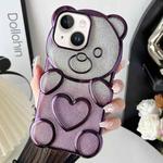 For iPhone 14 Bear Shape Electroplated TPU Phone Case with Gradient Glitter Paper(Purple)