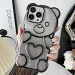 For iPhone 15 Pro Max Bear Shape Electroplated TPU Phone Case with Gradient Glitter Paper(Black)