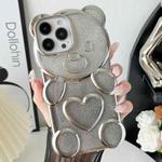 For iPhone 15 Pro Max Bear Shape Electroplated TPU Phone Case with Gradient Glitter Paper(Silver)