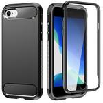 For iPhone SE 2022 / SE 2020 / 8 / 7 Shockproof TPU Frame + Solid Color PC Back Case + Front PET Screen Film(Black)